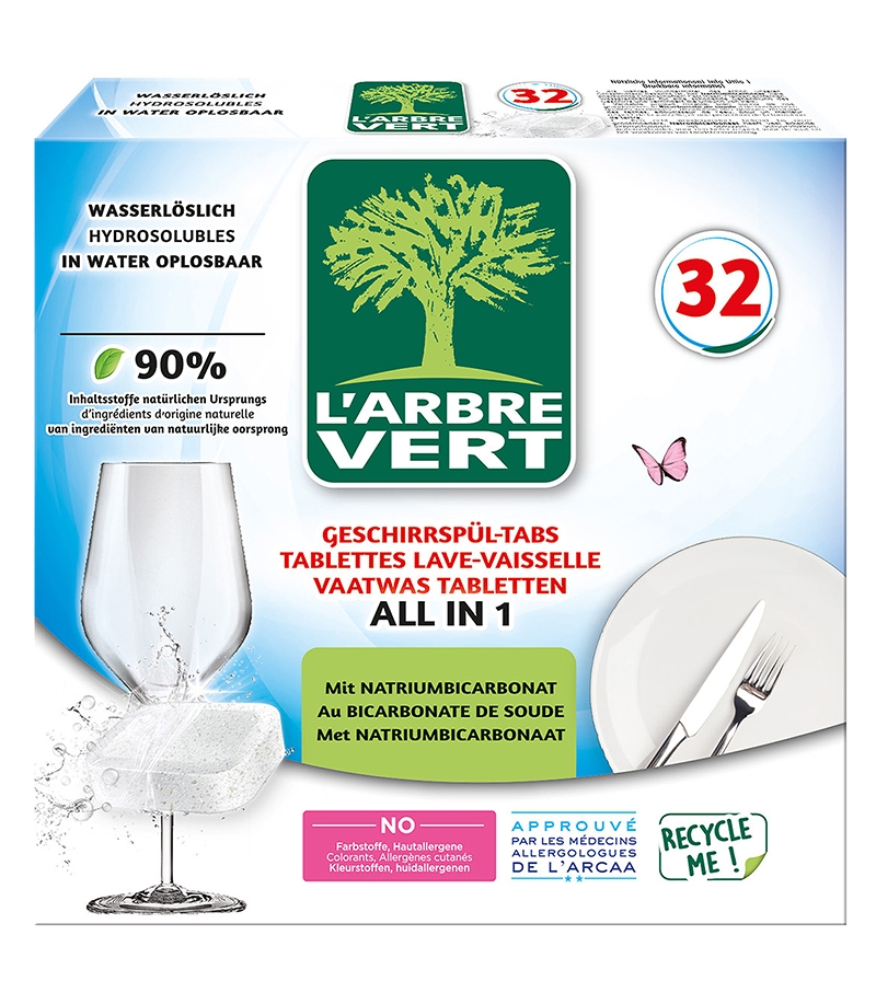 Tablettes lave vaisselle tout en 1 écologique L Arbre Vert 32 pces