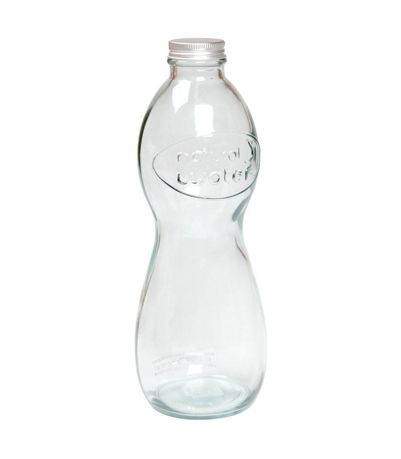 Flasche aus recyceltem Glas 1l mit Aluminiumdeckel 1