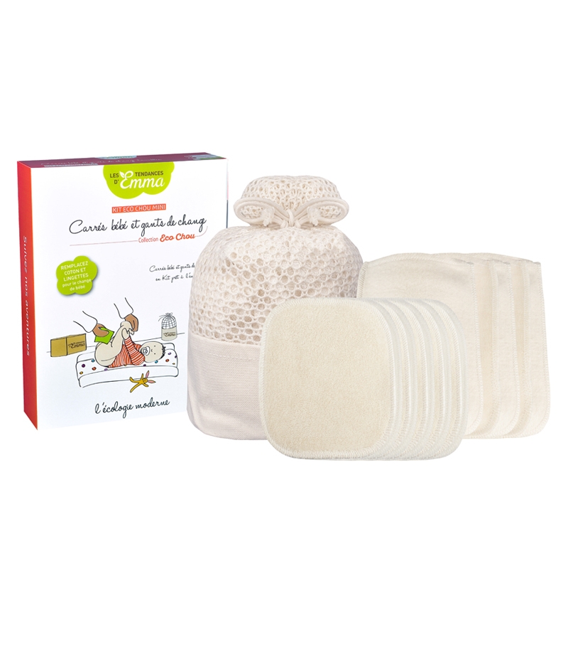 Kit Eco Chou Mini Coton Ecologique 10 Carres Bebe 5 Gants De Change Filet De