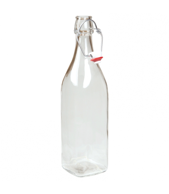 Bouteille Limonade Fond Carre En Verre Transparent 1l Avec Bouchon Mecanique En Plastique 1 Piece Ah Table