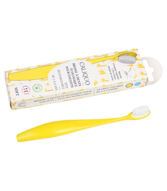 Brosse A Dents En Bioplastique A Tete Rechargeable Enfant Jaune Souple Nylon 1 Piece Caliquo