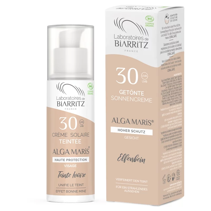 Crème solaire visage teintée ivoire BIO IP 30 - 50ml - Laboratoires de Biarritz