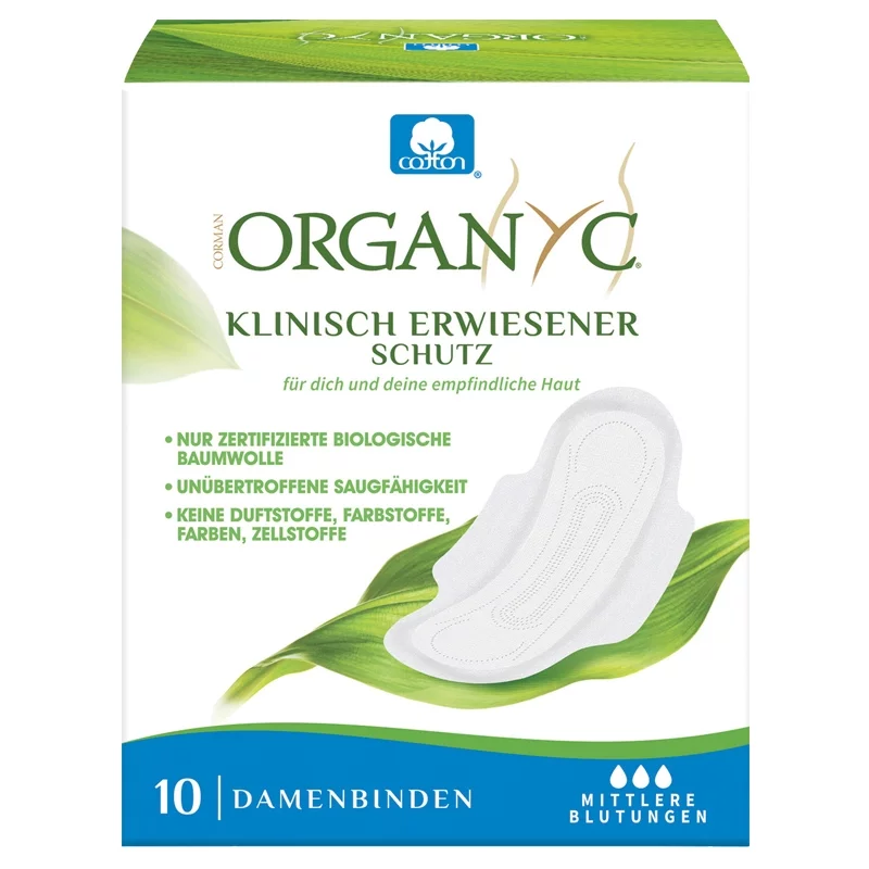 Serviettes hygiéniques regular & ailettes BIO flux léger-moyen 10 pcs Organyc﻿