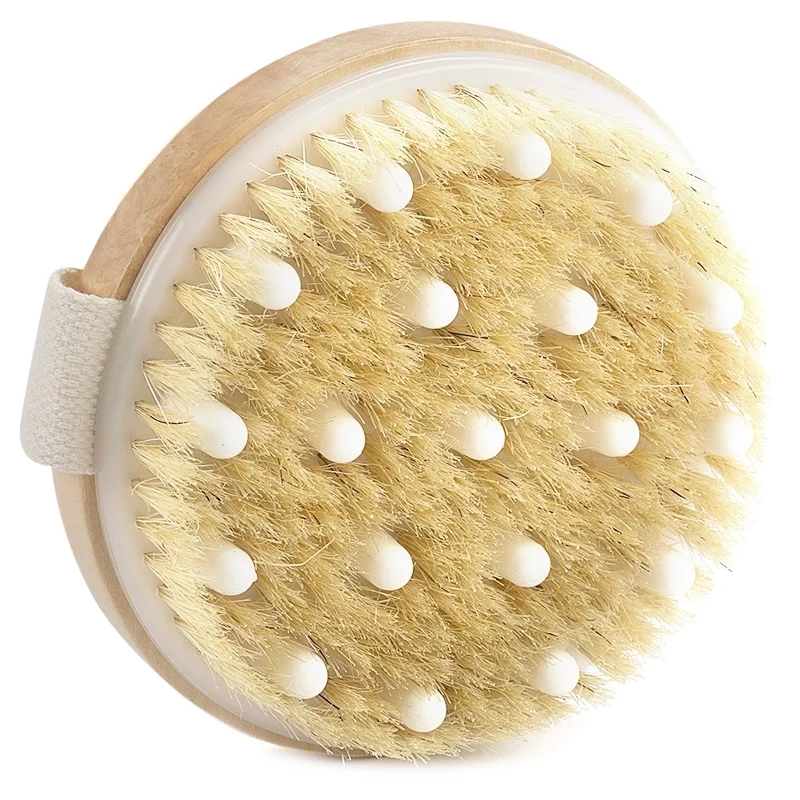 Brosse de massage ronde avec picots & poils naturels - Yù Beauty