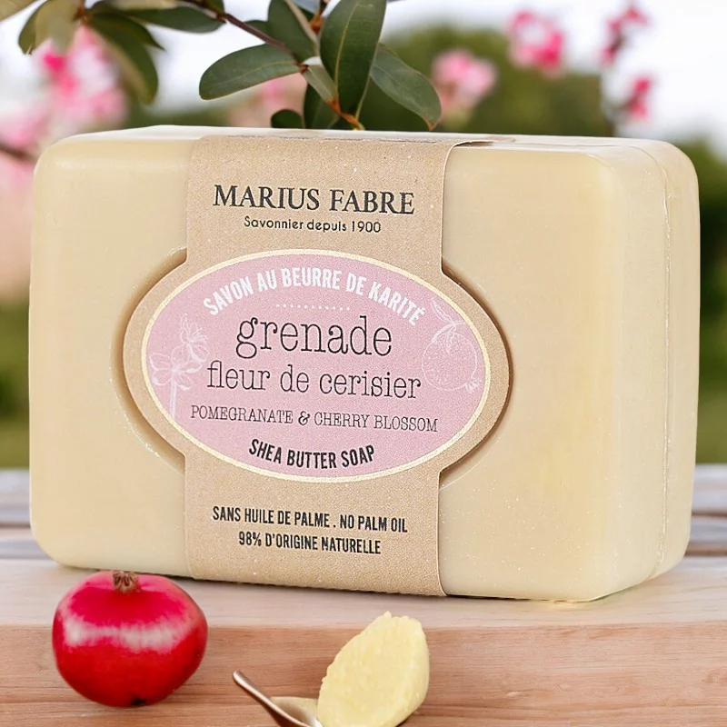 Seife mit Sheabutter Kirschblüte & Granatapfel - 100g - Marius Fabre