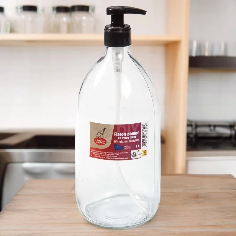 Flacon pompe en verre transparent 1l - La droguerie écologique