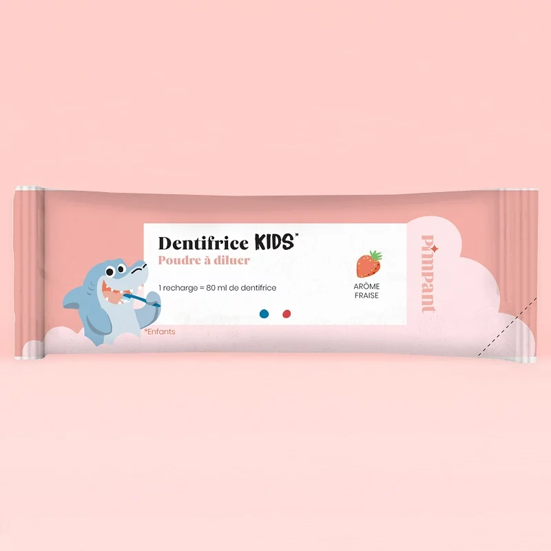 Dentifrice enfants poudre à diluer fraise avec fluor - 8g - Pimpant