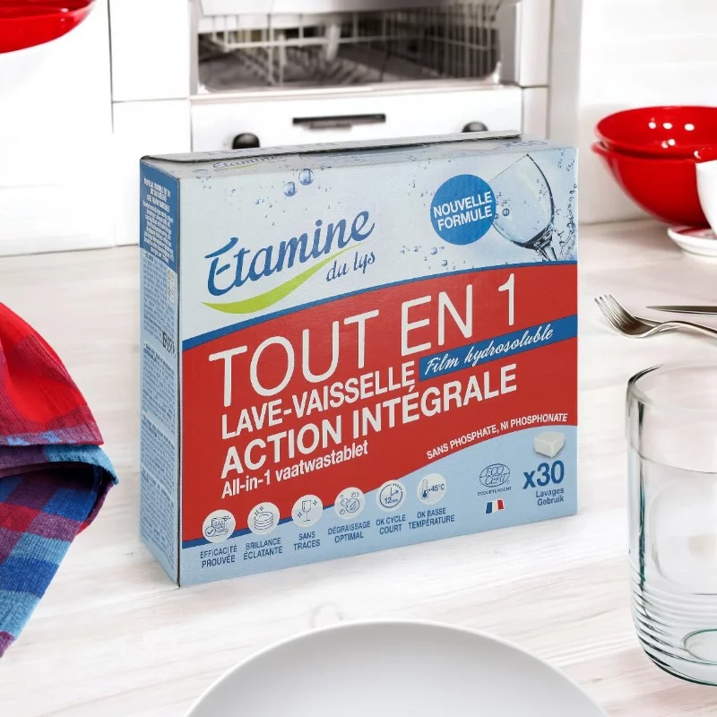 Tablettes lave-vaisselle tout en 1 écologiques sans parfum - 30 tablettes - Etamine du Lys