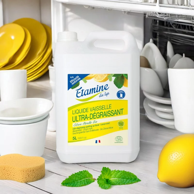 Liquide vaisselle dégraissant écologique citron & menthe - 5l Etamine du Lys