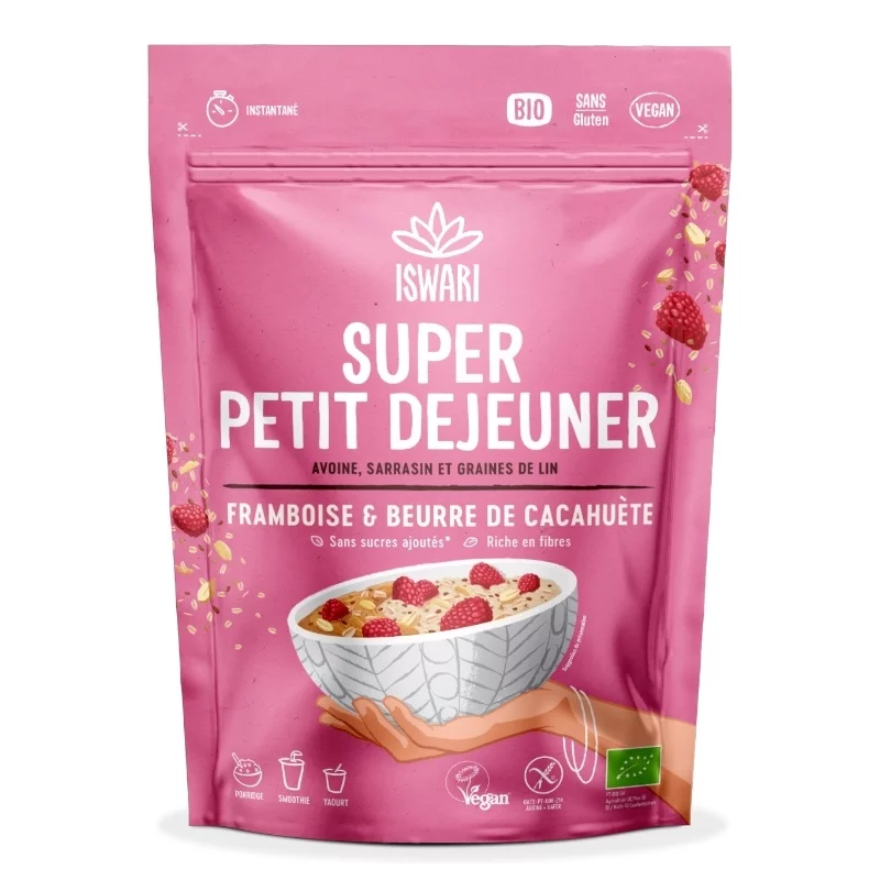 Super petit déjeuner framboise & cacahuète BIO - 360g - Iswari