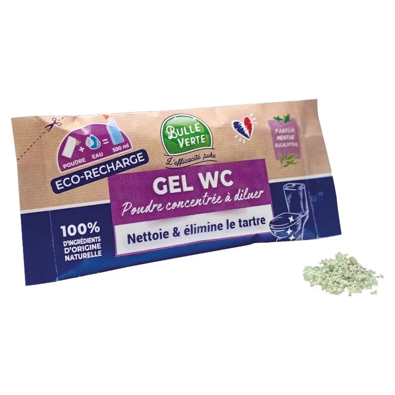 Gel WC poudre à diluer menthe & eucalyptus ECO - 1 pièce - Bulle Verte