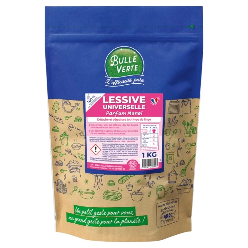 Lessive poudre universelle monoï ECO - 1kg - Bulle Verte